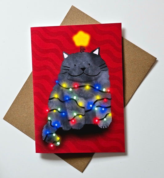 Cat Christmas Tree Greeting Card