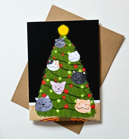 Cat Face Christmas Greeting Card